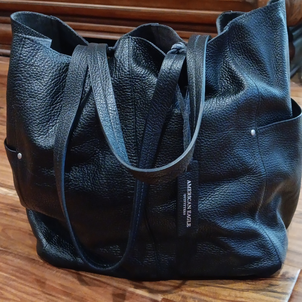 American Eagle Black leather tote NWT